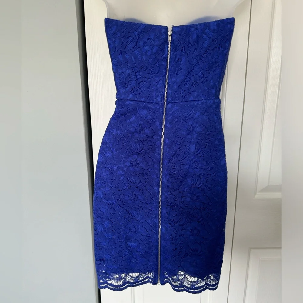 Teeze Me Blue Lace Strapless Dress Size 3 - Picture 2 of 6